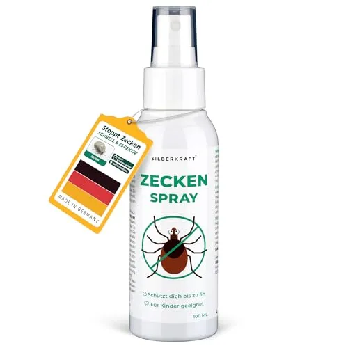 Silberkraft Zeckenspray 100 ml – Repellent zur Zeckenabwehr – Anwendung auf Haut & Kleidung – mit Zitroneneukalyptusöl