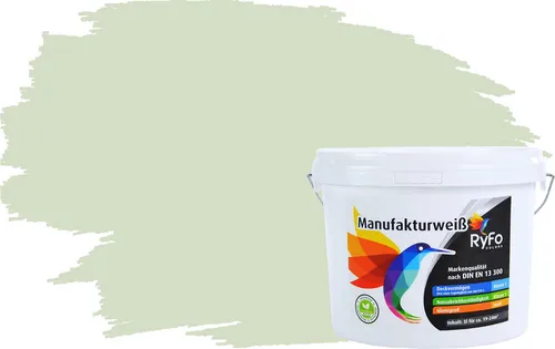 RyFo Colors Wand- und Deckenfarbe Manufakturweiß Grüntöne 1L - Die RyFo Colors Manufakturweiß Trend Grüntöne sind ideal für stilvolle Akzente in Innenräumen. Mit hoher Deckkraft und Ergiebigkeit von ca. 8 m² pro Liter ermöglicht die Farbe eine einfache Anwendung und brillante Ergebnisse.
