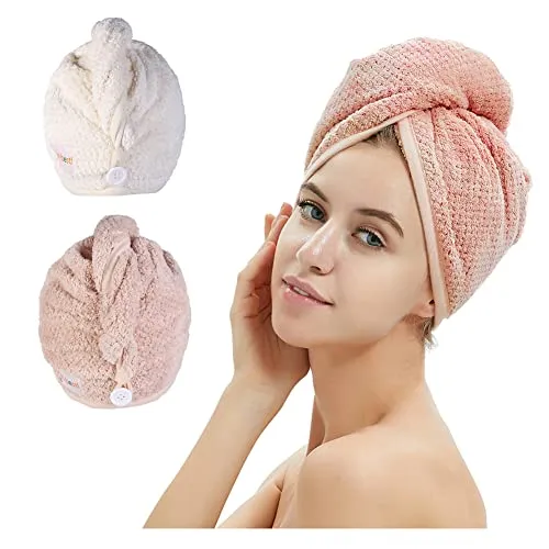 M-bestl Haarhandtuch Turban, Haartrocknungs-Handtuch mit Knöpfen, Mikrofaser-Handtuch, 2er-Pack