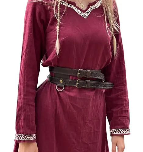 Leonardo Carbone® Unisex Wikinger Leder Doppelgürtel Axel - 100% Echtleder Dunkelbraun - Erlebe den handgefertigten Wikinger Doppelgürtel Axel aus echtem Leder, verziert mit keltischen Prägungen. Ideal für LARP, Karneval und Cosplay. Verstellbar und stylisch, perfekt für dein historisches Outfit!