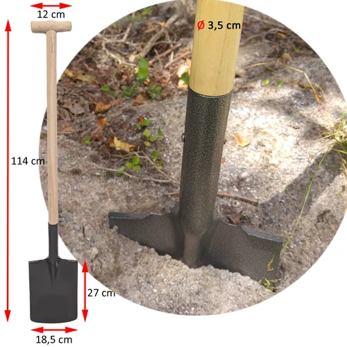 Gartenspaten Bauspaten Stahl Trittkante Holz Stiel T-Griff Garten Spaten 114 cm