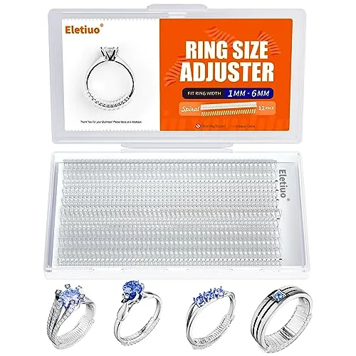 ELETIUO Ringgrößen-Anpasser für lose Ringe, unsichtbare transparente Silikon-Schutzclips, Schmuck-Passformer, Größenanpasser, passend für fast alle Ringe für Damen und Herren (12er Pack - 4 Größen)