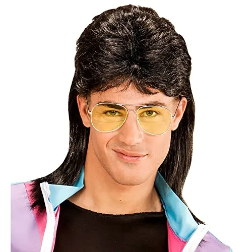 W WIDMANN MILANO Party Fashion - Perücke Vokuhila mit Brille, Kunsthaar, 80er Jahre Outfit