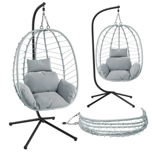 STEELSØN Hängesessel Alarian - Hängesessel mit Gestell, höhenverstellbar und faltbar, ideal für indoor und outdoor, aus robustem Polyrattan, belastbar bis 150 kg.