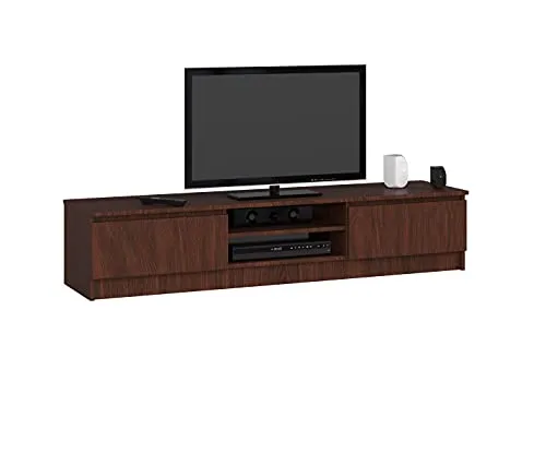 AKORD Low Board K-160 | TV-Shrank mit EIN offenes Regalfach | Fernsehkommode 2 Ablagen mit Klapptüren Links und rechts | H33 x B160 x T40 cm | Gewicht 30 kg | Farbe Wenge