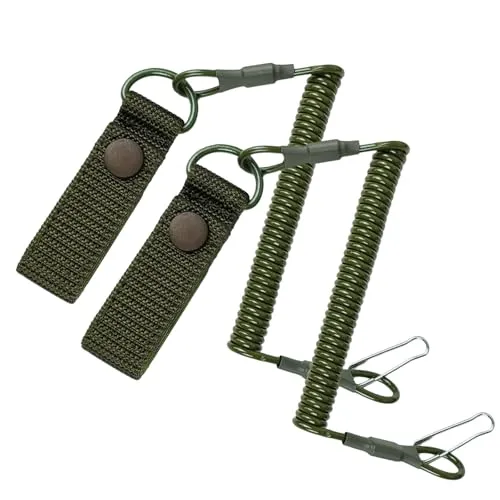 ZYETGH 2 Stück Tactical Lanyard, Rsg Halterung Polizei Grün Spirale Schlüsselanhänger mit Karabiner Elastische Spiralkabel für Angeln Wandern Jagen Bergsteigen