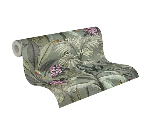 A.S. Création Vintage Dschungeltapete Grün Tapete Blätter A.S.Création PintWalls 387382 Vliestapete Floral 10,05x0,53m Made in Germany