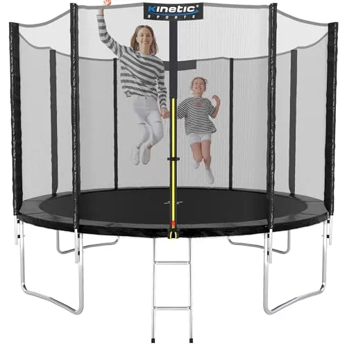 Kinetic Sports Gartentrampolin SALTO, Ø 244 cm - Trampolin für Kinder mit Sicherheitsnetz, stabiler Konstruktion aus feuerverzinktem Stahl und maximalem Benutzergewicht von 120 kg – ideal für Garten und Outdoor-Spaß!