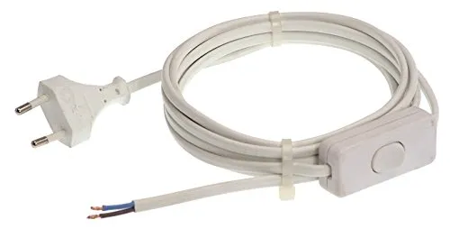as - Schwabe Euro-Anschlussleitung mit Zwischenschalter, H03VVH2-F 2X 0,75, Euroflachstecker, 30mm abgemantelt mit Aderendhülsen, Stromkabel 230V, 2,5A, weiß, IP20, 70631