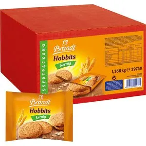 Brandt Kekse Hobbits kernig, mit Haferflocken, je 2 Kekse à 11,5 g, 60 Pack, 2 Stück