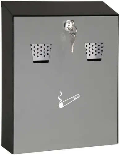 Wedo silber Stahl 17035112 Aschenbecher - Wandascher für Innen- und Außenbereich, mit 3 Liter Fassungsvermögen und abschließbarer Tür für einfaches Entleeren, inkl. Befestigungsmaterial und Zigaretten-Piktogramm.