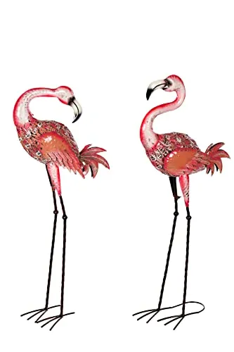 Birendy Riesige Metall Figuren Flamingo Rosa – Gartenfigur 88cm - Sammlerfiguren – Aufwendig gestaltete, wetterfeste Metall-Flamingos für drinnen und draußen, ideal als auffällige Gartendekoration im Set.