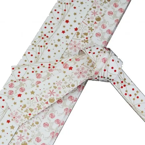 Fröbelsterne, Papierstreifen weiss/ rot/ gold gelackt, 48 Streifen, 15mm x 450mm
