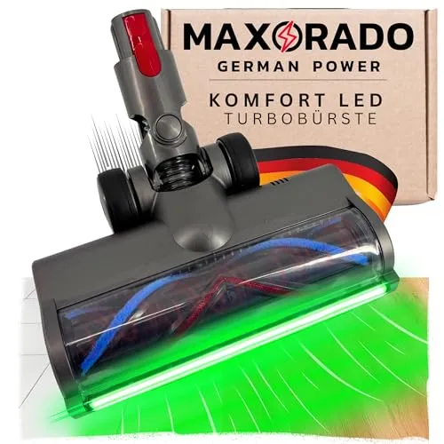 Maxorado Komfort Turbodüse mit LED Beleuchtung für Dyson - Düse für Staubsauger mit starker Beleuchtung und verbesserter Turbowalze für effiziente Reinigung auf allen Bodenbelägen.