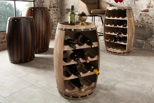 riess-ambiente Weinregal BODEGA 60cm - Authentisches Flaschenregal aus Holz - Weinregale aus lackiertem Pinienholz, bietet Platz für 14 Flaschen und verleiht deinem Raum mit authentischem Weinfass-Design einen dekorativen Blickfang.