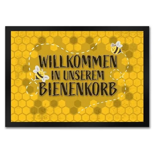 speecheese Willkommen in unserem Bienenkorb - Fußmatte mit summenden Bienen und Honigwabenmotiv