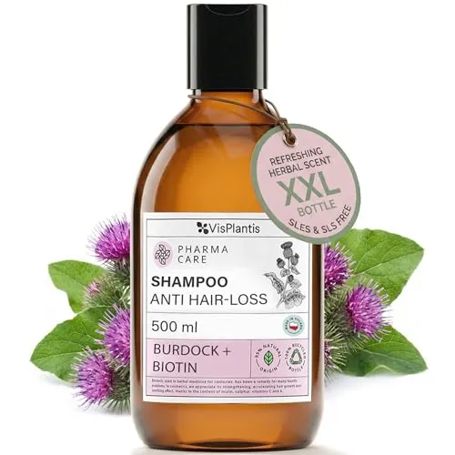 Vis Plantis Haarwachstums-Shampoo mit Biotin und größerer Klette – 500 ml natürliches Anti-Haarausfall-Shampoo sulfat- und parabenfrei für Frauen und Männer – glatt, kräftig und beruhigt juckende