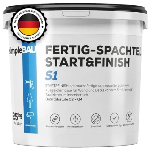 simpleBAU Spachtelmasse Weiß Innen 25 kg – Gebrauchsfertige Fertigspachtel für perfekte Wände