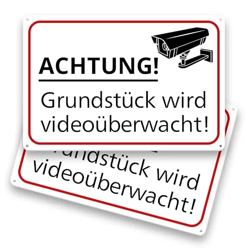 2er Set 30x20 cm Schild Videoüberwachung Achtung Dieser Bereich Wird Videoüberwacht Hinweisschild für Privatgrundstück Außenbereich Haustür Einfahrt Wetterfestes PVC Sicherheitszeichen