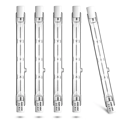 Luxvista R7S Halogen Leuchtmittel 160W 230V Dimmbar Halogenstab 118mm R7s Halogenlampen Linear J118 Warmweiß 2700K 118mm R7s Halogen Ersatz für Stehleuchten Landschaftsbeleuchtung(5 Stück)