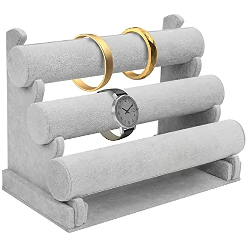 Samt Schmuck Aufbewahrungssystem Grau - 3 Ebenen Armband Ständer - Schmuckaufbewahrung & -verpackungen, elegantes Design in Grau mit 3 Ebenen für optimalen Überblick und Schutz Ihrer Armbänder.