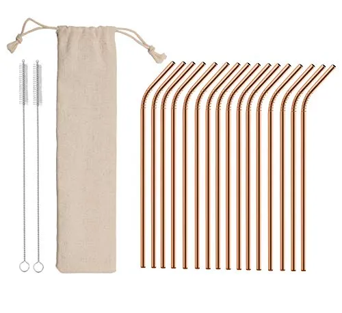 Edle Strohhalme aus Edelstahl Wiederverwendbar, Mit 2 Reinigungsbürsten und Tasche, Strohhalm aus Metal, Trinkhalm, Reusable Straws, Geschenk, Umweltfreundlich und Spülmaschinenfest (Rosé-Gold) 16