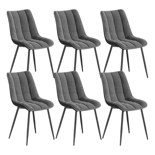 WOLTU Esszimmerstühle 6er Set - Dunkelgraue Polsterstühle mit Samtbezug - Esszimmerstühle mit ergonomischem Design und strapazierfähiger Samt-Oberfläche, ideal für Komfort und Stil in jedem Raum. Maximale Belastbarkeit: 150 kg.
