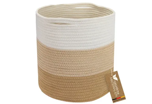 HMF Aufbewahrungskorb Aufbewahrungskorb mit versteckten Griffen, runder Korb passend für Kallax, 31 x 31 cm, Weiß-Braun