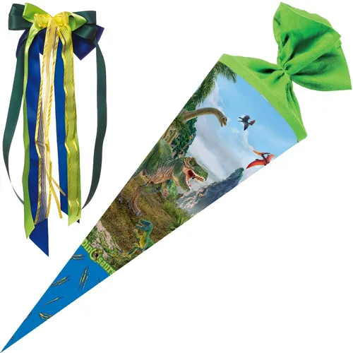 Nestler Schultüte Schleich Dinosaurs 70 cm - Schultüte mit Dinosaurier-Motiv, ideal für die Einschulung, hochwertig verarbeitet mit Hochglanzfolie und einer dekorativen Schleife.