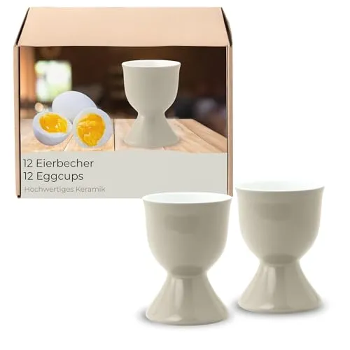 Eierbecher 12er Set in Taupe aus Keramik - Spülmaschinenfeste Eierhalter für Frühstückstisch