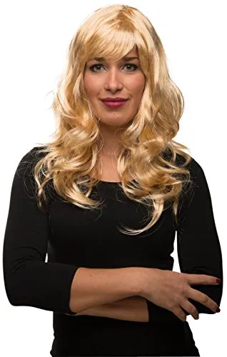 Sexy Langhaar Damen Frauen Perücke lockig/gewellt für Fasching Karneval Motto Party - 13 Farben (Blond)