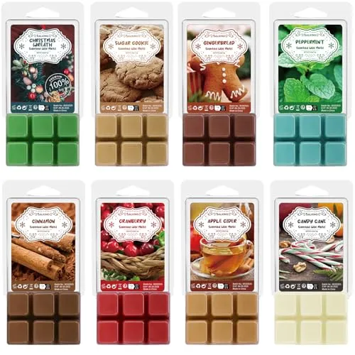 SALKING Winter Duftwachs Wax Melts für Duftlampe, 100% Sojawachs Raumduft Duftkerze, Wax Melts für Kerzen Wärmer, Weihnachtskranz und Lebkuchen Düfte Geschenk Set für Halloween, Weihnachten, 8 Düfte