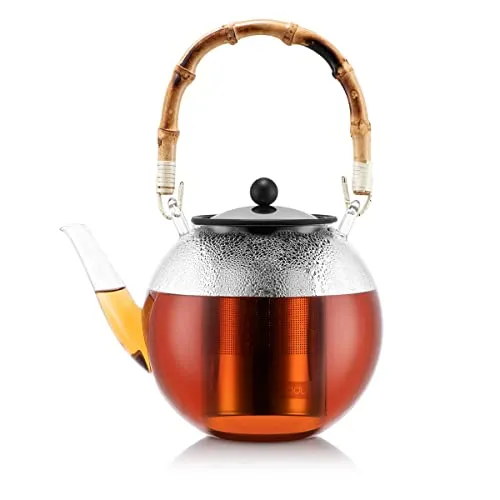 Bodum ASSAM BAMBOO Teebereiter 1.5 Liter - Teekocher mit hitzebeständigem Borosilikatglas und elegantem Bambushenkel, ideal für Teebeutel oder losen Tee, verwandelt Teezubereitung in ein visuelles Erlebnis.