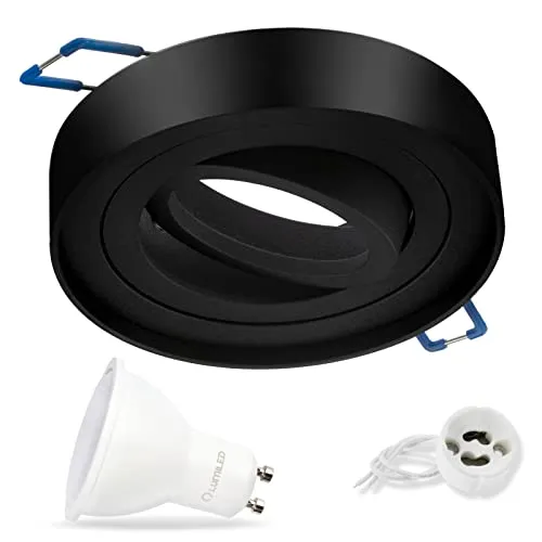 Lumiled LED Einbauleuchte schwenkbar inkl. 6 Watt Leuchtmittel GU10 Fassung Einbaustrahler Warmweiß 3000K Deckeneinbaustrahler rund schwarz Spot 230V Aluminium 120° Abstrahlwinkel Downlight