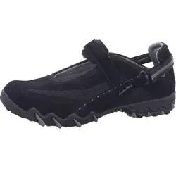 Allrounder by Mephisto Niro C. Suede Damen Slipper in Schwarz, Größe 8 - Halbschuhe mit weicher Fersenpolsterung und individuell einstellbaren Riemen für perfekten Halt. Leichte, stoßdämpfende Kautschuksohle sorgt für sicheren Schritt.