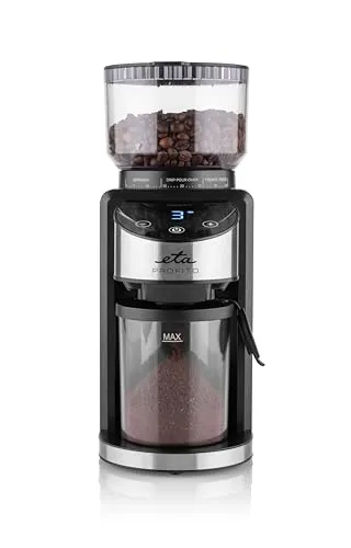 ETA Kaffeemühle Profito - 200 W mit 35 Mahlgraden - Kaffeemühlen mit Kegelmahlsteinen für frischen Kaffee, 35 Feinheitsstufen, intuitives Touch-LED-Display und leiser Betrieb für ein optimales Mahlerlebnis.