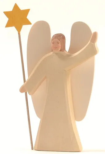 Ostheimer Krippenfigur Engel mit Stern 2-tlg. - Weihnachtskrippen, handgefertigter Engel aus heimischen Hölzern, 23,5 cm hoch, mit herausziehbarem Stern - ein einzigartiges Unikat für die Krippe.
