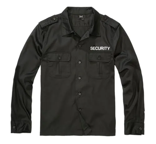 Brandit Security US Shirt Long Sleeve schwarz, Größe XL - Business- & Abendmode für Herren: Robustes, wasserabweisendes Einsatzhemd mit optimaler Bewegungsfreiheit und auffälligem 'Security' Print, ideal für aktive Einsätze.