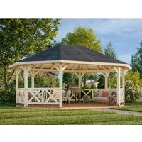 Gartenpavillon Holz BETTY 615x465 cm – Achteckiger Holzpavillon - Pavillon aus hochwertigem Holz, ideal für Gartenpartys oder entspannte Stunden im Freien, bietet viel Platz und stilvolles Design.