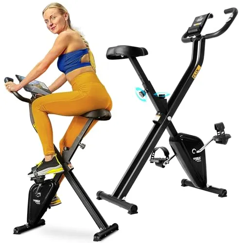 TREX SPORT Heimtrainer Fahrrad klappbar TX-320XB FLIX - Fahrradergometer mit mechanischem Widerstandssystem, 5-facher Sattelverstellung und Pulssensoren. Ideal für effektives Heimtraining und platzsparend klappbar.