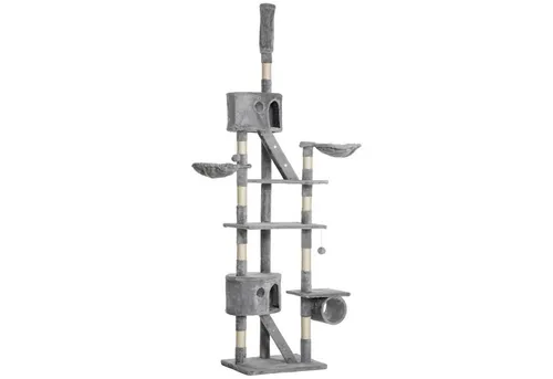 PawHut Katzenbaum Kratzbaum - Deckenhoher Kletterbaum für Katzen, 240-260 cm, mit Hängematten und Spielbällen für endlosen Spaß