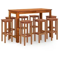 vidaXL Gartenlounge-Set 9-tlg. aus Akazienholz - Garten-Lounge-Set aus massivem Akazienholz, robust und langlebig. Ideal für entspannte Stunden im Garten, auf der Terrasse oder im Innenhof. Inklusive 1 Tisch und 8 Barhockern für gesellige Runden.