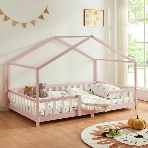 [en.casa] Kinderbett Treviolo Hausbett 90 x 200 cm - Betten: Charmantes Hausbett aus Kiefernholz mit integriertem Rausfallschutz für sichere Nächte und gemütlichen Schlafplatz.