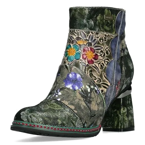 Laura Vita Damen Stiefelette Kinoao 20 mehrfarbig mit floralem Muster, Größe 39 EU, Farbe Grün - Elegante Stiefelette mit floralem Muster, ideal für jeden Anlass. Hochwertige Materialien und praktische Reißverschlussöffnung sorgen für Komfort und Stil. Perfekt für einen modischen Auftritt!