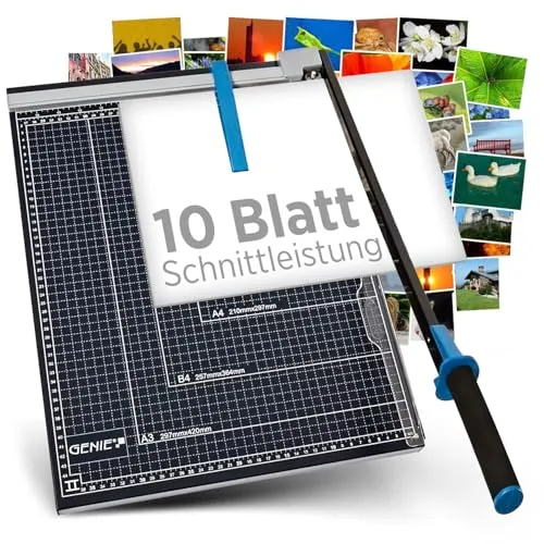 Genie Schneidemaschine 12559 - A3 Hebelschneider für 10 Blatt - Papierschneidemaschinen mit hochwertigem Qualitätsmesser für höchste Präzision, ergonomischem Handgriff und stabiler Metallbasis, ideal für Büro und kreative Projekte.