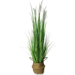 Arnusa Kunstgras Dekogras 120 cm - Kunstgräser für Indoor und überdachte Außenbereiche, mit einem stilvollen Seegraskorb für einen natürlichen Look und pflegeleichte Dekoration.