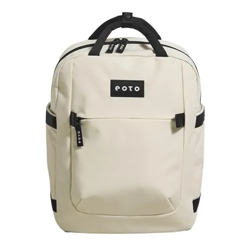 eoto SMALL16 Creme Beige - Multifunktions-Rucksack - Nachhaltiger Daypack aus 100% recyceltem Nylon, wasserabweisend und ergonomisch, ideal für Uni, Reisen und Freizeit. Leicht mit cleverer Innenorganisation und Trolley-Gurt.