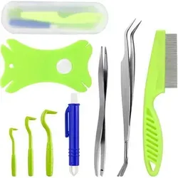 Zeckenzange Hunde Katze Mensch Kinder Grün + Blau(8er Set)