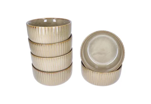 MamboCat Müslischale 6er Set - Retro Steingut - Müslischalen 6er Set aus robustem Steingut, ideal für Müsli, Suppe, Salate und Snacks. Charmantes Rillen-Dekor in warmem Braun, spülmaschinen- und mikrowellengeeignet.