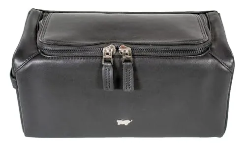 Braun Büffel Kulturbeutel Golf 2.0 schwarz - Reisetaschen aus glattem, weichem Rindleder, wasserabweisend und ideal für Reisen oder das Fitnessstudio. Praktischer Zweiwege-Reißverschluss und kompaktes Design (26 x 14 x 14 cm) für optimale Organisation.